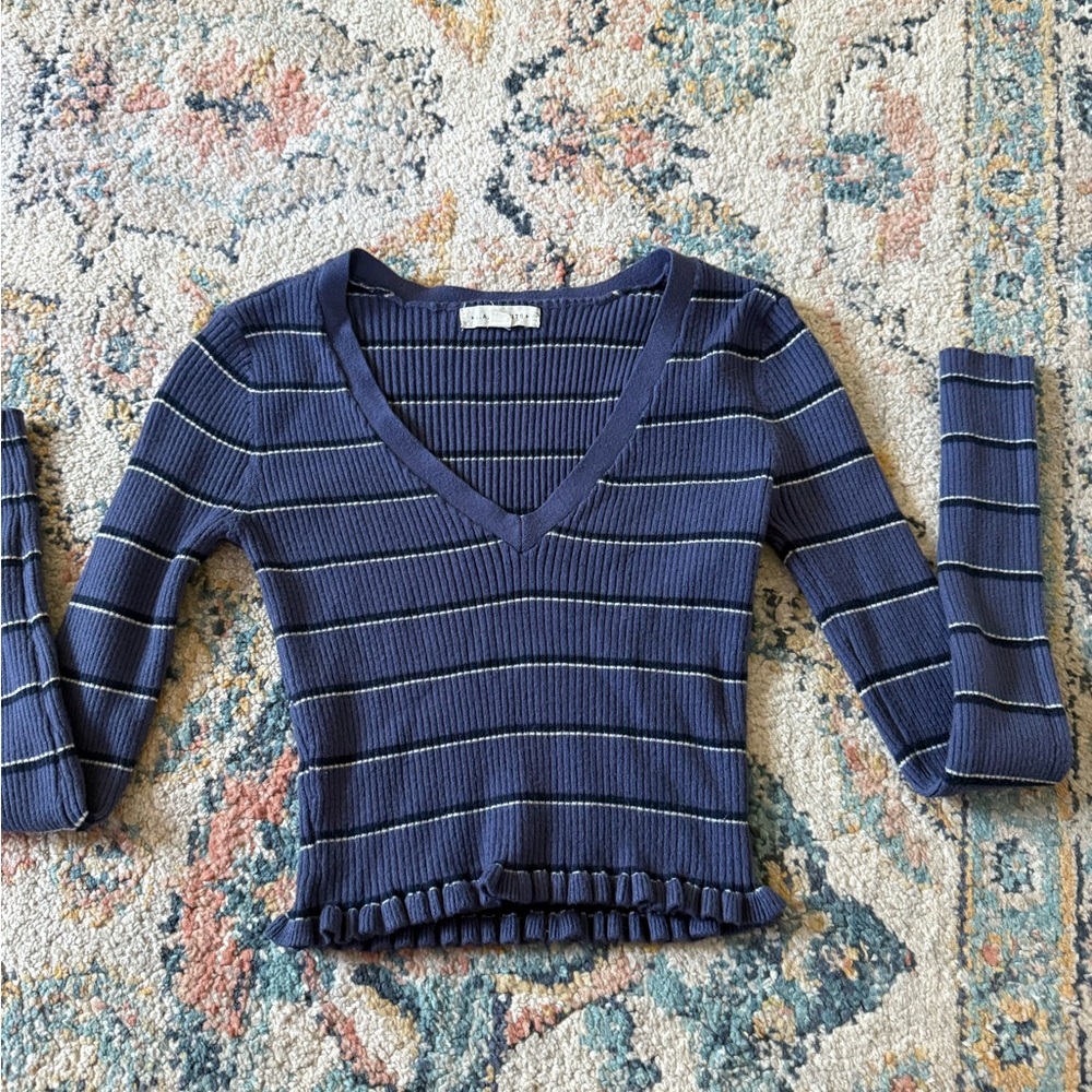 La Hearts Navy Ribbed Knit Top